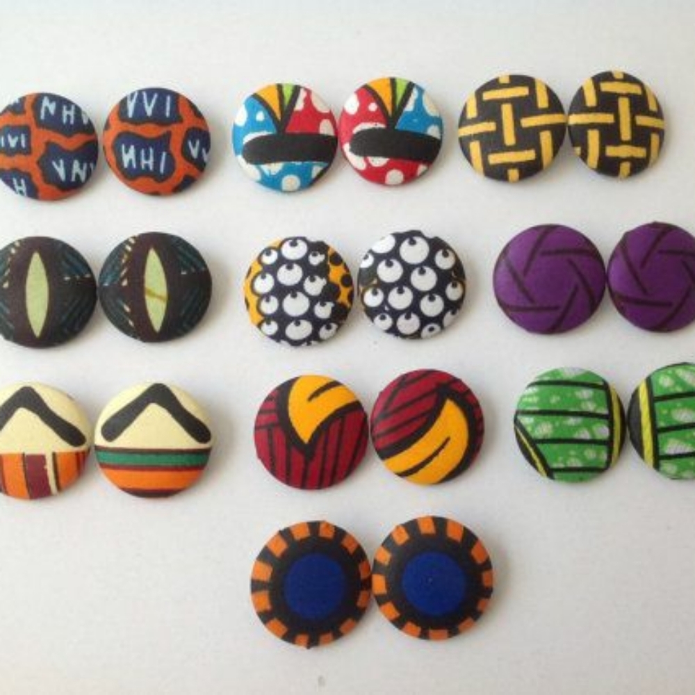 African print button earrings
